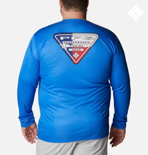 Men's Columbia PFG Terminal Tackle State Triangle Long Sleeve Sweatshirts Blue | Plus Size CA-BA0LC